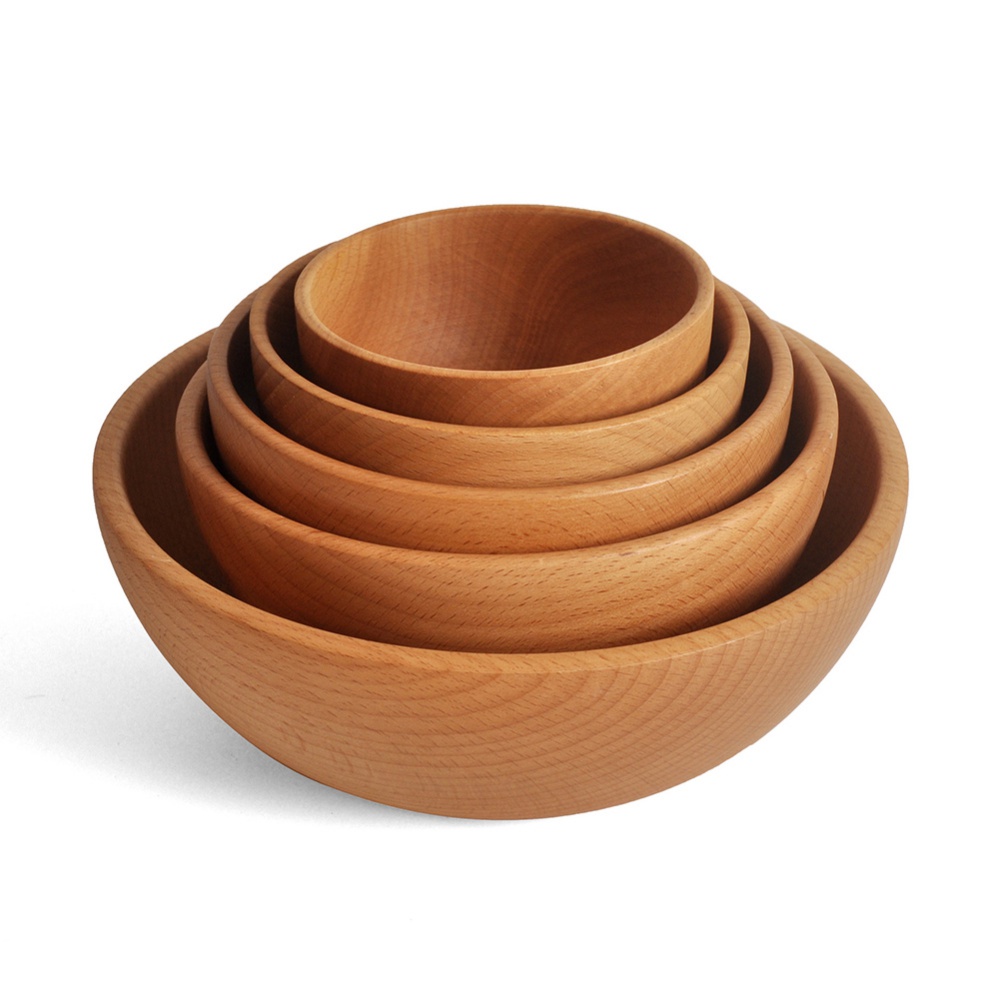 日式 櫸木木碗 櫸木沙拉碗 創意圓形家用木碗 現代簡約湯碗泡菜碗 木質餐具