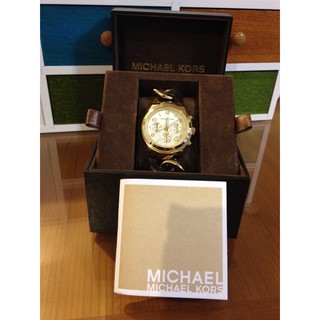 二手轉賣 關島購入Michael Kors 手鍊式計時腕錶 金色X玳瑁 38mm