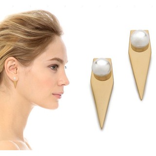 【17LOVE】二用造型 獨家 歐美金色 三角鉚釘 珍珠 多變化 個性帥氣金屬百搭 造型 耳環 ASOS H&M MK