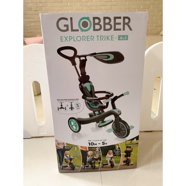 二手極新 法國GLOBBER哥倫布 4合1多功能三輪推車 滑步車 平衡車（湖水綠）