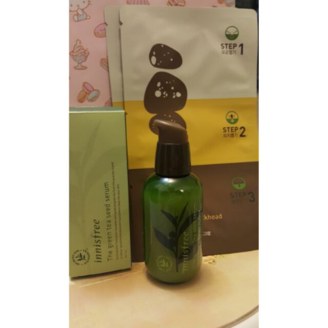 ※現貨韓國 innisfree綠茶籽保濕精華液 80ml ✔加增 innisfree火山泥黑頭清潔組2片✔*