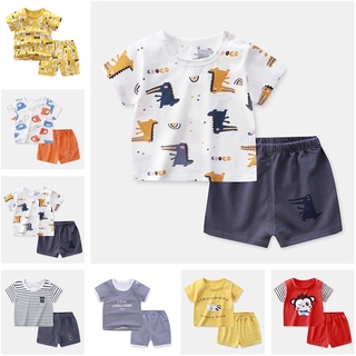 QINN 0-7 歲男嬰女孩兒童可愛 Baju Tidur Budak 短 T 恤上衣 + 短褲褲子卡通衣服套裝 2 件