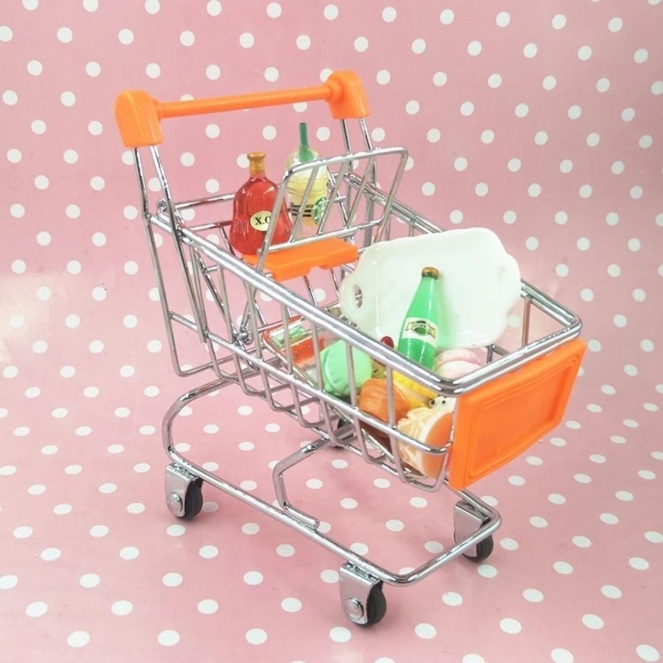 購物車迷你食玩超市仿真模型微縮過家家水瓶蛋糕玩具 小推車