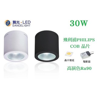 《舞光》30W LED吸頂筒燈/LED筒燈，高演色Ra90，R9>50，白光/黃光/4000K，飛利浦COB燈板