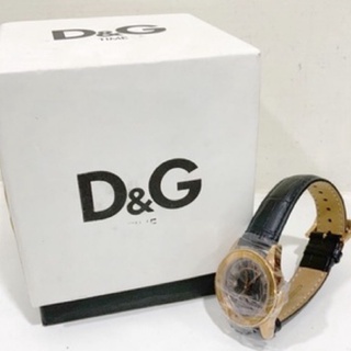 D&G全新正品中性金框羅馬字皮製錶帶手錶.市售快萬！全新電池