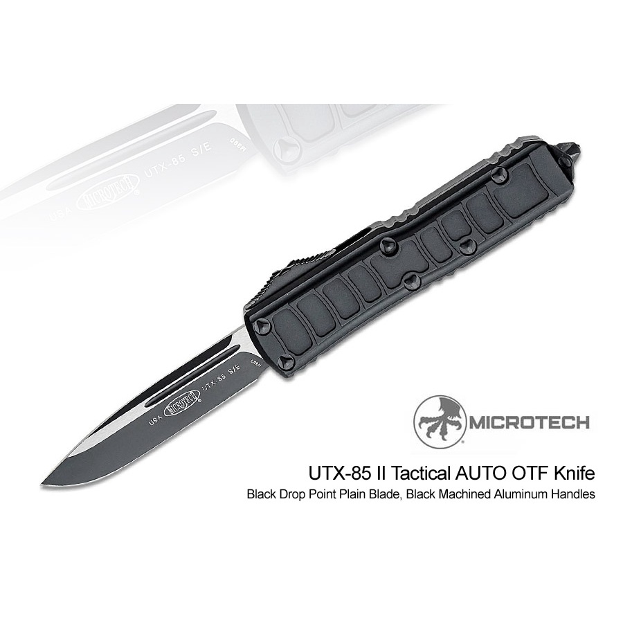 Microtech UTX-85 II S/E黑防滑鋁柄平刃彈簧刀(M390)