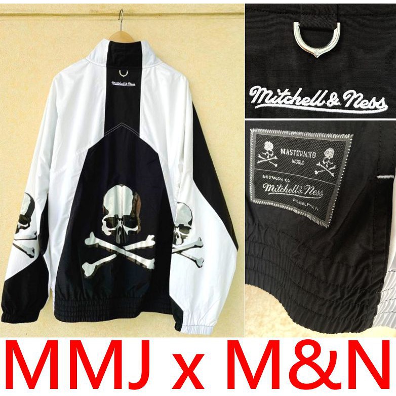 BLACK全新MASTERMIND JAPAN x Mitchell&amp;Ness骷髏WORLD立領復古外套M&amp;N風衣夾克