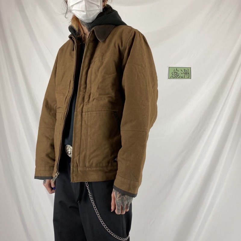 古著 Dickies 重磅工裝夾克 連帽可拆式 手臂尼龍鋪棉厚挺保暖 工裝 胸前拉鍊口袋 底特律外套 M