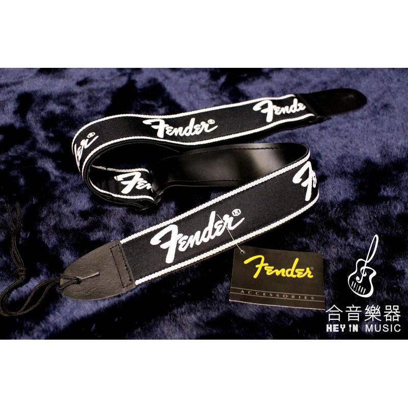 ＊合音樂器＊全新 公司貨 Fender Monogrammes 經典款吉他背帶 黑底白字