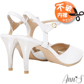 Ann’S訂製仙女鞋-綿羊皮顯瘦V口後拉帶尖頭電鍍直跟鞋7.5cm-白