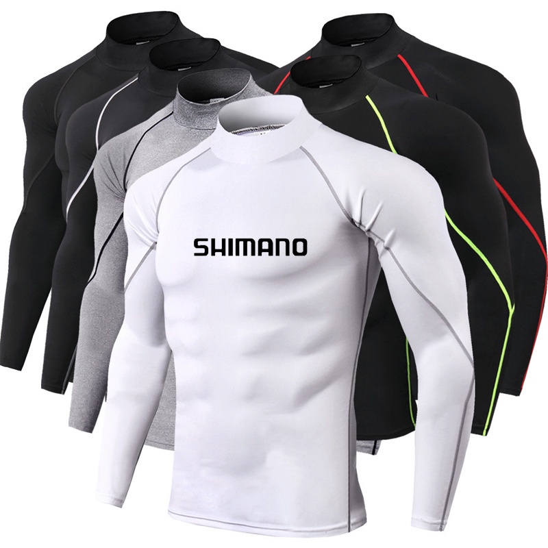 Shimano 釣魚男士戶外運動 T 卹速乾跑步襯衫長袖壓縮上衣健身房 T 卹男士健身緊身襯衫