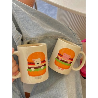 韓國Ins手繪風-可愛動物漢堡包🍔-奶油色馬克杯