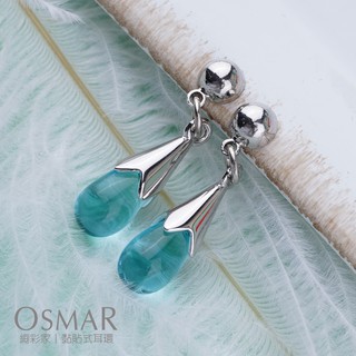 絢彩家【OSMAR】氣質晶藍透亮水滴 無耳洞黏貼式耳環 附10對貼紙補充包
