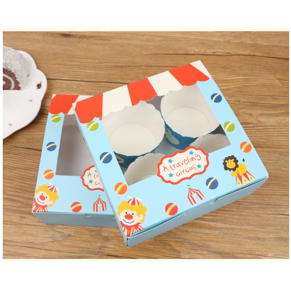 西點包裝盒4粒~馬戲團款~雪莓娘、泡芙、蛋黃酥、曲奇餅乾、月餅、蛋糕、包裝盒