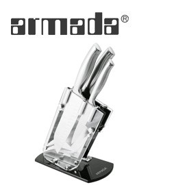 幾近全新~~~Armada 3件不鏽鋼刀具組 (附透明刀架座)