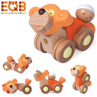 韓國EQB 益智旋轉積木組 -Single猴子車車 木頭玩具 兒童節 聖誕禮物