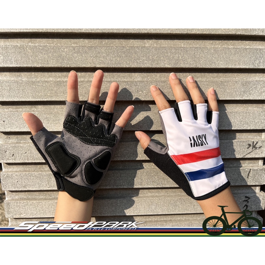 【速度公園】BAISKY 半指手套 平行線 法國國旗配色 『M/L/XL』抗震耐磨 高纖海綿墊片 自行車手套