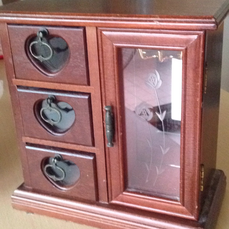 2手仿木珠寶盒/項鍊收納櫃/三層收納櫃