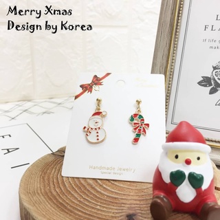 F16 耳環 耶誕耳環 耶誕雪人 雪人 圍巾 蝴蝶結 柺杖糖 垂墜式 MERRY CHRISTMAS【福德生活百貨】