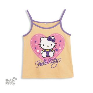 [100%純棉 台灣製]Hello Kitty凱蒂貓愛心印花細肩帶背心-粉黃.條紋.粉紅尺碼120