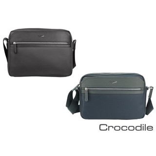 【寧寧精品】台中30年老店 Crocodile 鱷魚專店 防潑水布橫式多夾層斜側背包 小 藍/黑 9003-1 男背包區