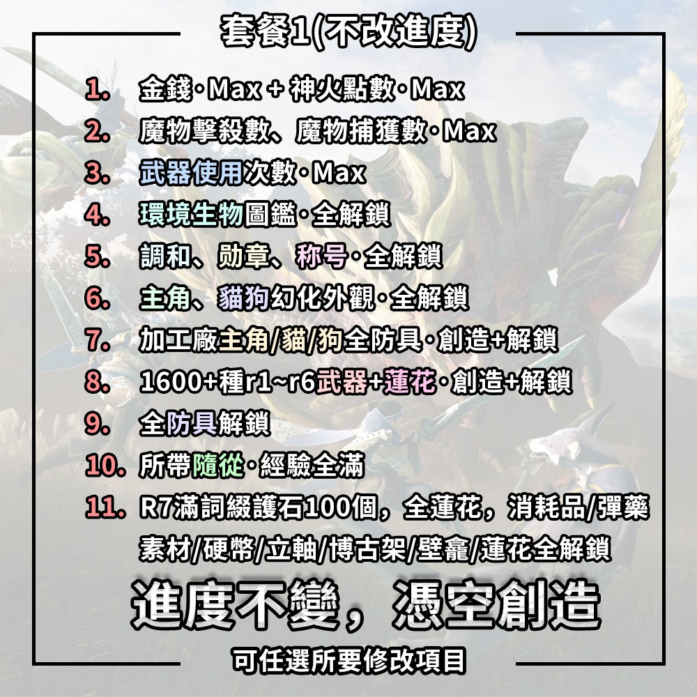 3 3新素材魔物獵人崛起r7武器憑空生成存檔修改護石修改金錢神火防具調和勛章r3 R7武器 蝦皮購物