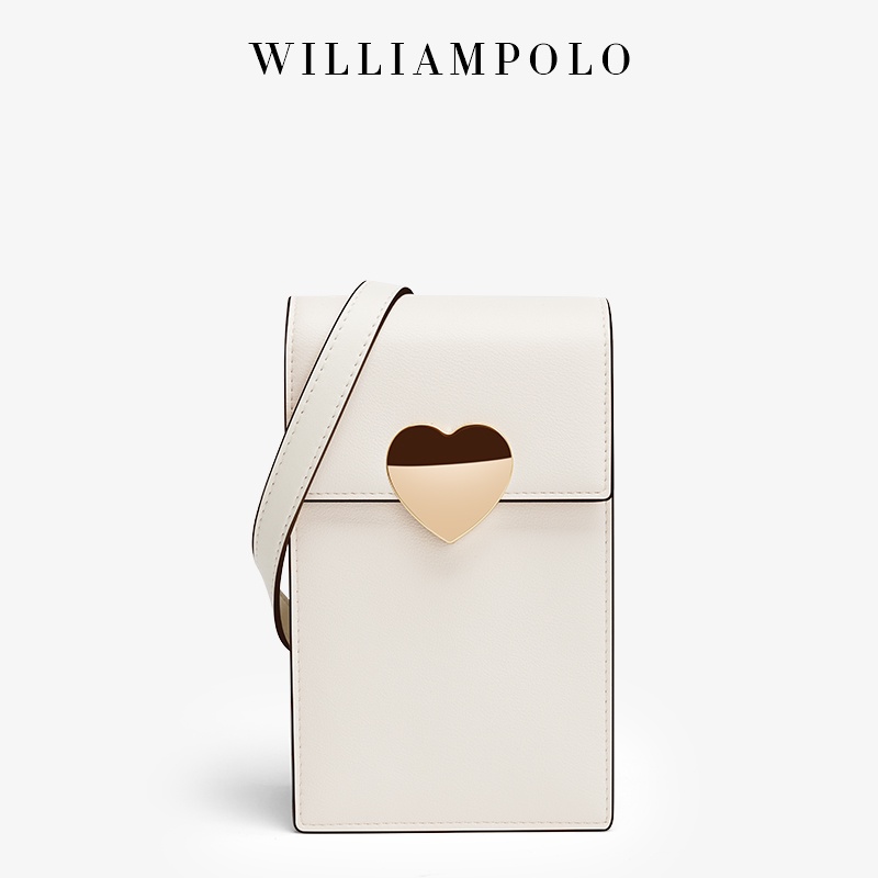 WILLIAMPOLO 英皇保羅 真牛皮女包包2021新款韓版小方包 愛心迷你小包包手機包 簡約側背包女 快速出貨