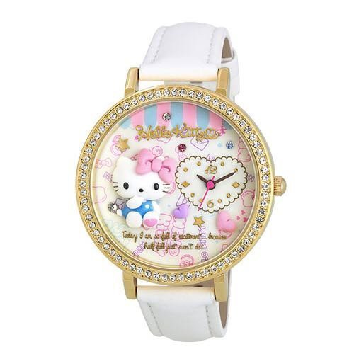日本進口 三麗鷗 Hello Kitty 水鑽手錶(白錶帶) 日本製