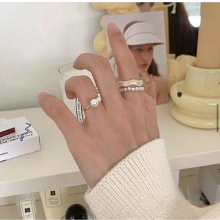 Lazycozy♡現貨✨正韓飾品 甜美優雅珍珠戒指組 日系戒指 韓國戒指 ins風戒指 珍珠戒指 3件組