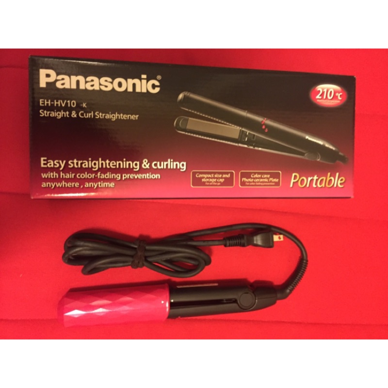 Panasonic國際牌 攜帶型直髮捲燙器 EH-HV10(黑色機身/粉紅色罩)