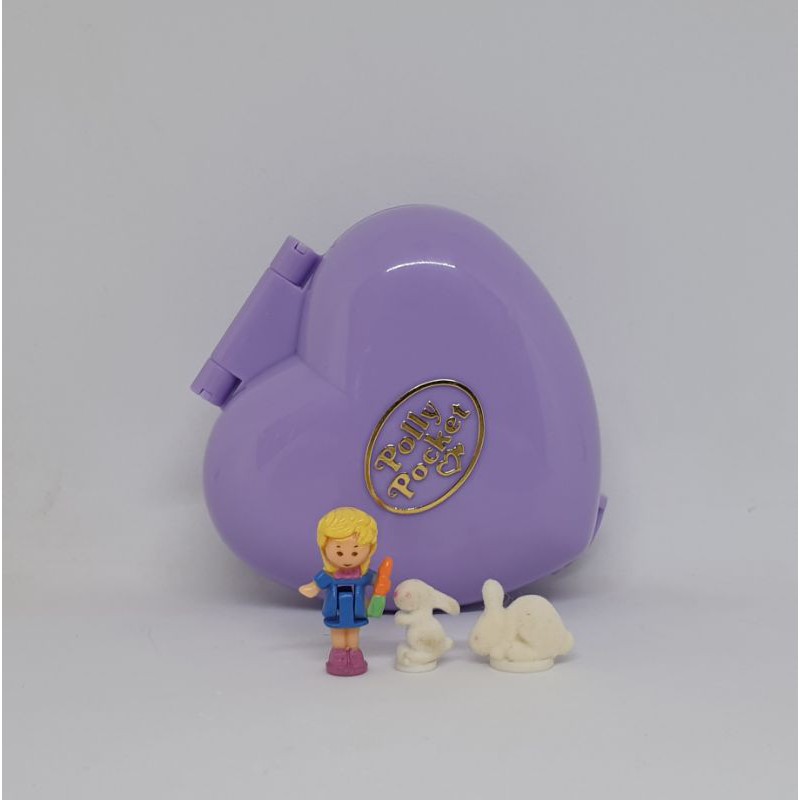 Polly Pocket 紫色愛心兔子寶盒 100%完整 芭莉口袋娃娃 口袋芭比