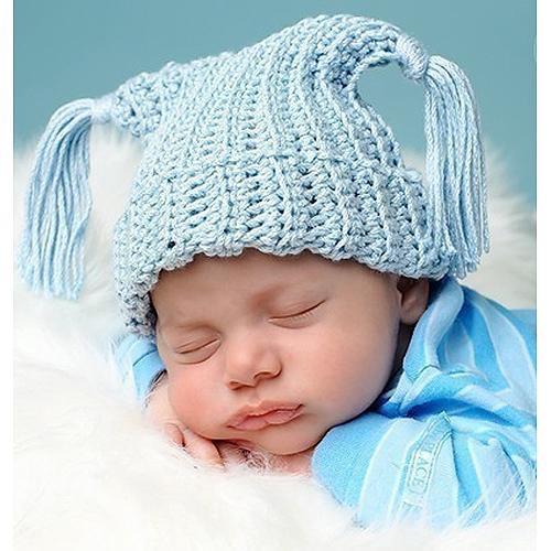 美國 Cutie Knitting 手工編織嬰兒帽 Tassel Hat Blue[免運費]