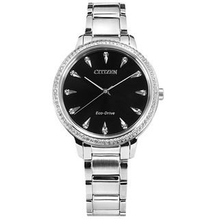 CITIZEN / 光動能 施華洛世奇晶鑽 藍寶石水晶 不鏽鋼手錶 黑色 / FE7040-53E / 36mm