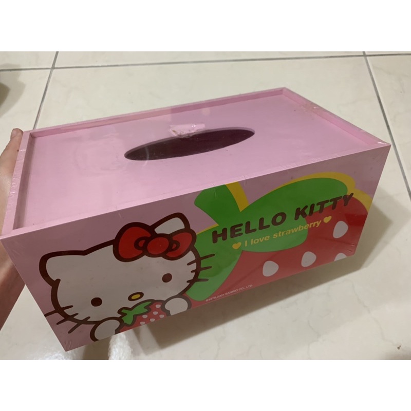 全新_ Hello Kitty木製面紙盒