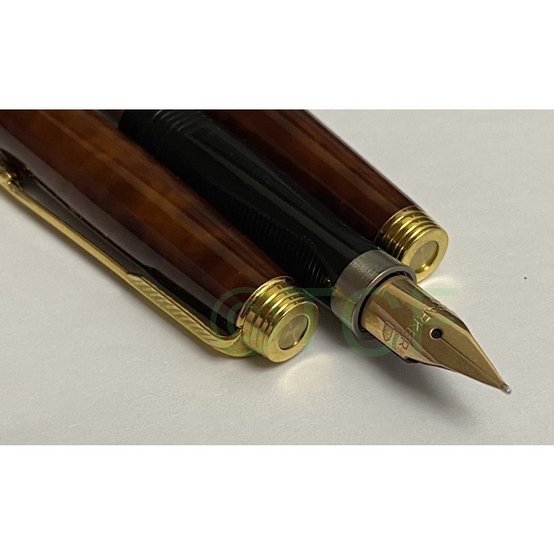 新筆 1980年代 法國製 派克鋼筆 Parker 75型 木紋漆 14K XF尖 鋼筆(刀尖) 6-19