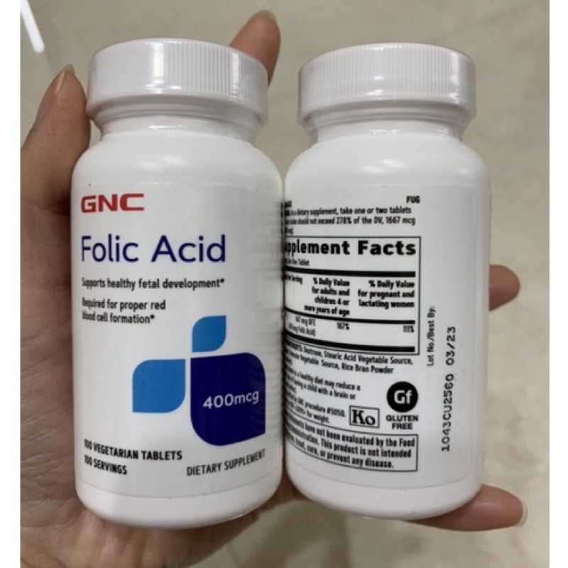 GNC葉酸400mcg/100顆-送孕肚撫紋乳霜/美孕佳膠原蛋白