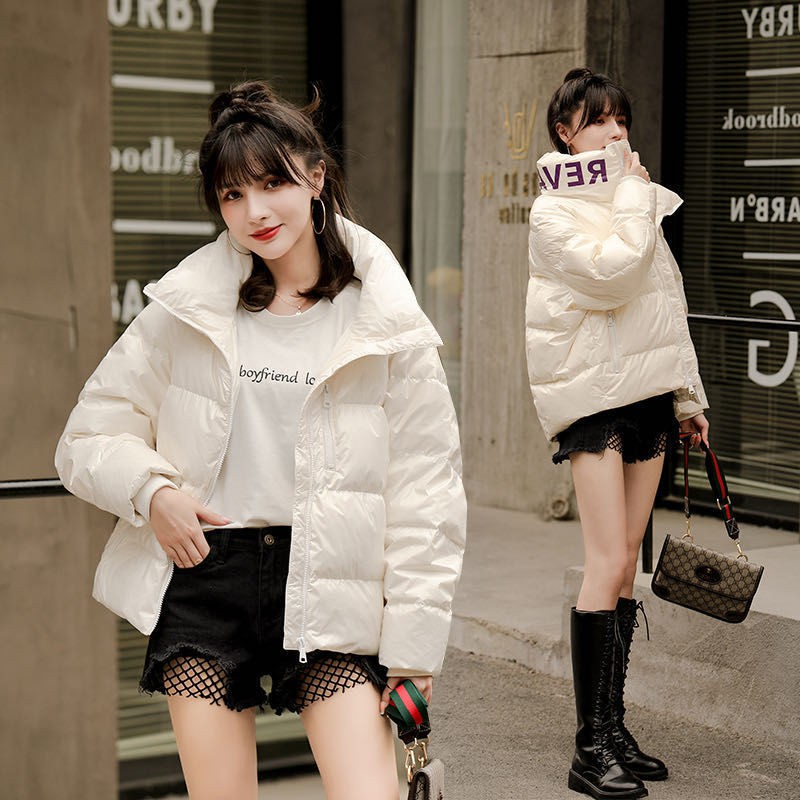 短款羽絨服女最新款爆款面包服韓版寬松亮面白鴨絨秋冬外套女 蝦皮購物