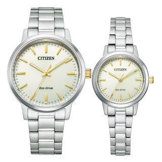 CITIZEN 星辰 簡約時尚 光動能情侶手錶 對錶-香檳金(BJ6541-58P+EM0930-58P)