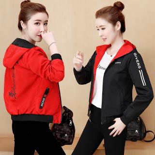 綠色紅色黑色可逆衣服原宿夾克飛行員女寬鬆時尚外套韓國女孩
