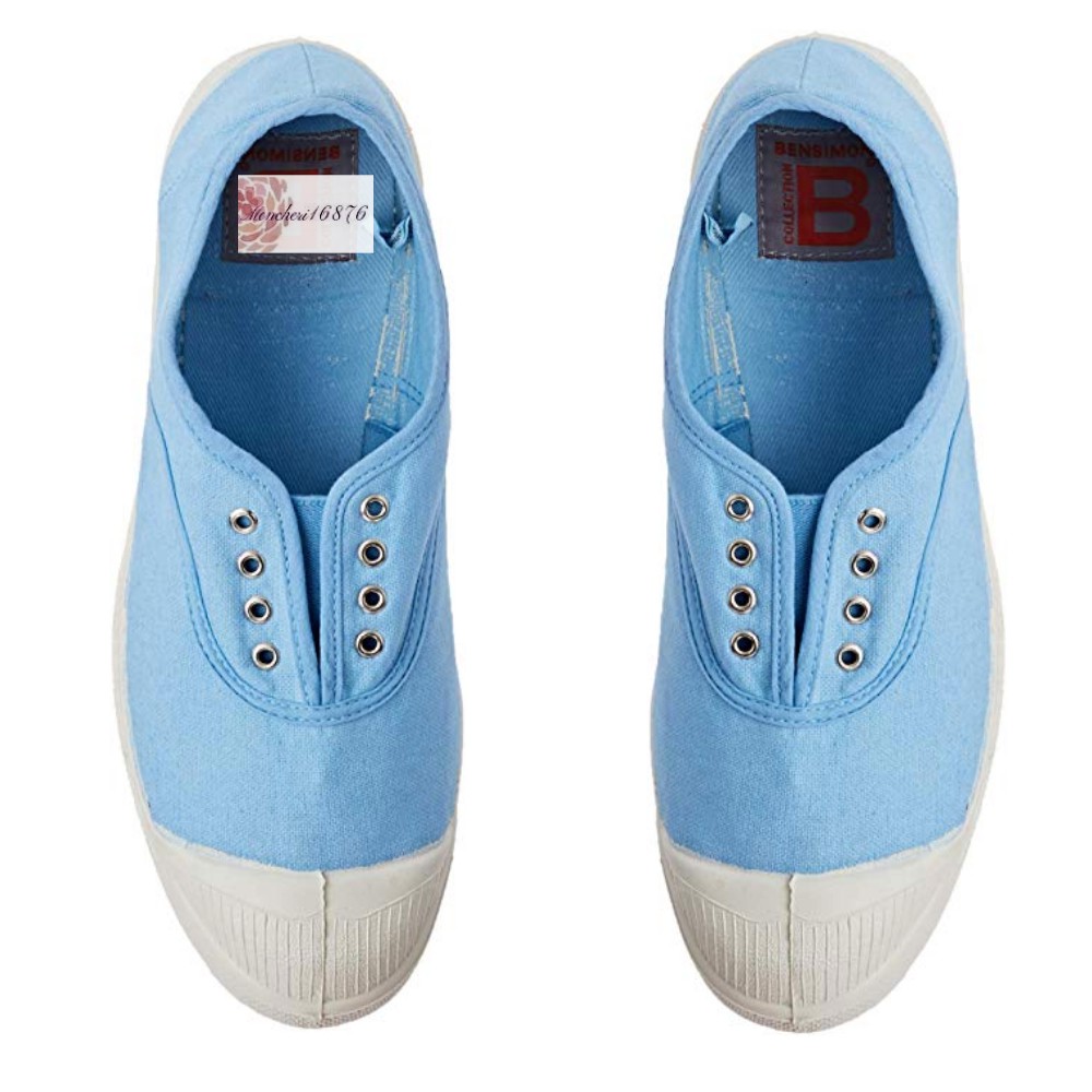 代購 法國20春夏新款bensimon 基本款瓷器藍色ＥＬＬＹ款有鞋孔鬆緊帶帆布鞋