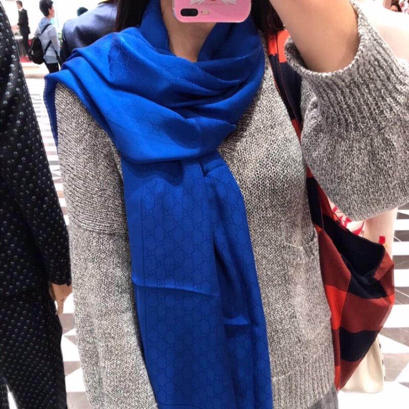 GUCCI 寶藍色印花logo圍巾/絲巾