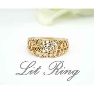 【Lit Ring】精緻鏤空雕花樹葉戒指。金色 文藝 森林系 藤蔓 植物 葉子 樹枝 雕刻花紋 寬版 戒指 飾品 首飾