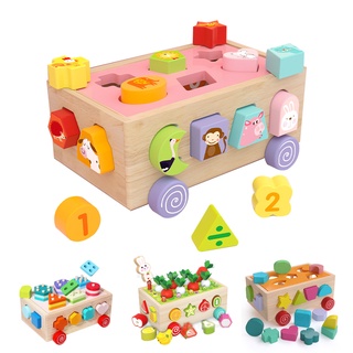 Baby童衣 木製形狀認知配對玩具 寶寶木質拔蘿蔔玩具車 11433
