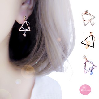 韓國小三角幾何耳環 夾式 針式 925銀針 台灣現貨 【Bonjouracc】
