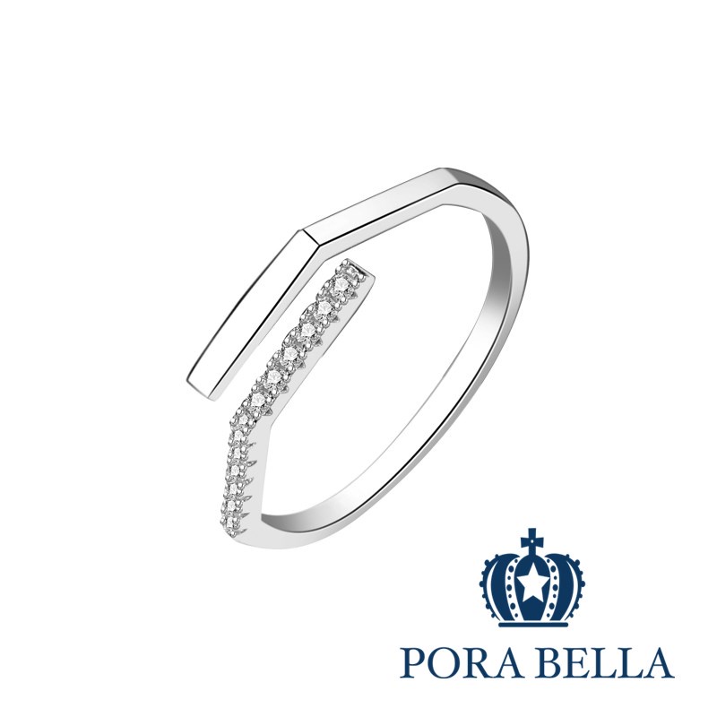 <Porabella>925純銀鋯石戒指 簡單線條 可調開口式 銀戒 Rings