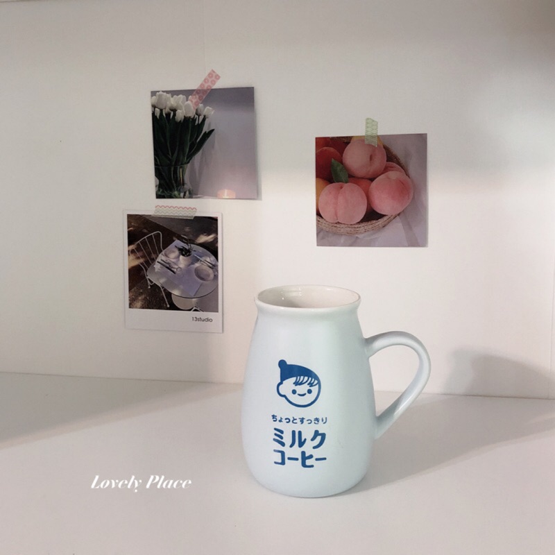 俏皮可愛的小藍帽復古養樂多牛奶杯/韓國ins 咖啡廳必備 拍照道具 拍攝道具 居家擺設 咖啡杯 陶瓷杯 玻璃杯