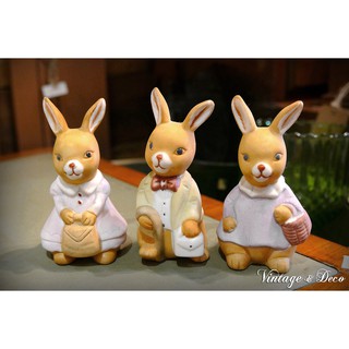 美國古董可愛兔兔家族陶瓷娃娃 復古兔兔裝飾品 [TOY-0049]