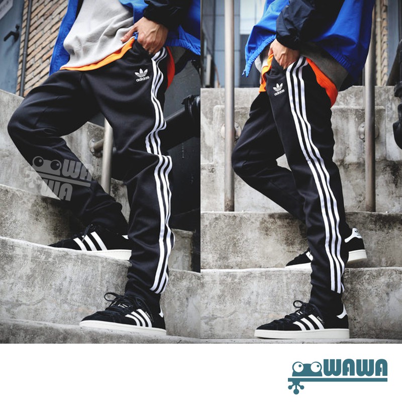 DOT 蛙蛙店 ADIDAS ORIGINALS Pants 黑白 運動長褲 三葉草 三線褲 束口褲 縮口 CW1275