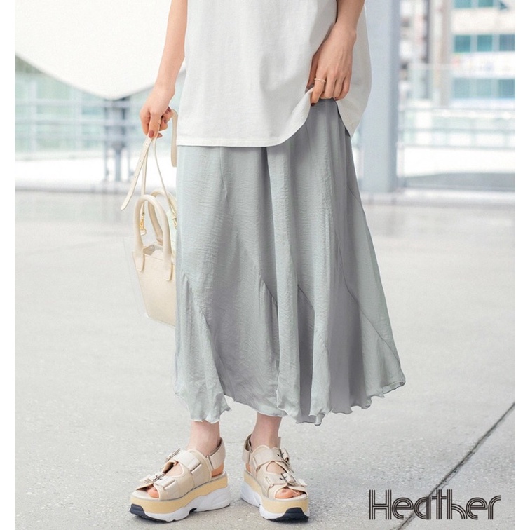Heather優雅微光澤不易皺車線設計飄逸感長裙（灰色）