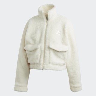 ADIDAS ORIGINALS 米白 毛絨絨 外套 背後 大三葉草 FU1726 短版 毛絨外套 零碼出清 DOT聚點
